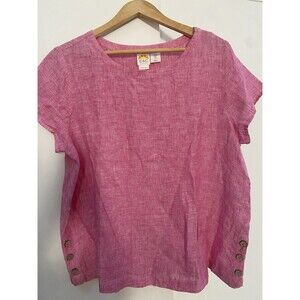 C&C California Womens Top Blouse Large Linen Red Wood Buttons